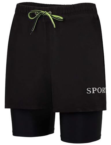 KANAV - KANAV Mens Swim Trunks with Compression Liner - 2 in 1 Quick-Dry Lined Board Shorts, Black Solid - Best Deal on Amazon