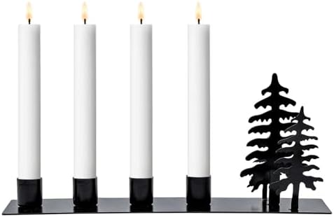 Moderner Adventskranz Aus Metall Für 4 Teelichter – Schwarzer Kerzenhalter Mit Elch & Tannenbaum-Motiv (22,6x11,5x5,8 Cm)