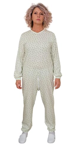 FERRUCCI COMFORT Pijama sanitario de invierno afelpado unisex 9017-F – Mono de cuello redondo 100% algodón con cremallera trasera – Alzheimer, demencia, incontinencia y ancianos, Mujer., XL