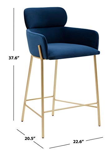 Safavieh Couture Home Collection Charlize Navy Velvet/Gold 26-Inch Kitchen Dining Counter Stool (Fully Assembled) #TOP5
