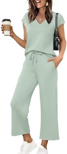 Saloogoe Two Piece Sets for Women Summer Outfits Lounge Sets V Ne...