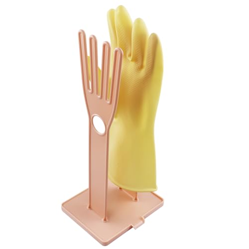 Bntyok Kitchen Glove Holder - Reusable Plastic Dish Holder with Water Collection Tray, Countertop & Sink Rubber Glove Dryer, Space-Saving Organizer for Kitchen/Bar/Hotel, Pink (1 Pack)