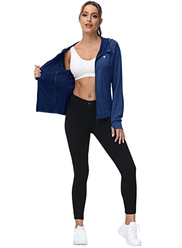 Tbmpoy Womens Upf 50+ Sun Protection Hoodie Jackets Lightweight Long Sleeve Shirts Hiking Outdoor Full Zip Tops Navy Xxl #TOP6