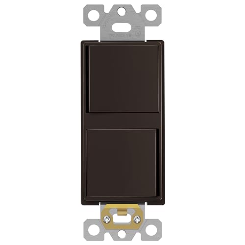 ENERLITES Double Paddle Rocker Decorator Switch, Clamp-Type Back Insert Wiring, Copper Wires Only, Single Pole, Residential/Commercial Grade, 15A 120-277VAC, 62834-BR, Brown