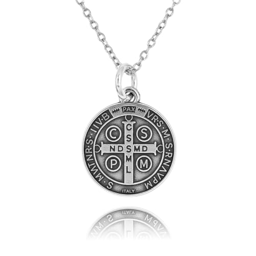 Collar con Medalla San Benito en plata   Colgante de San Benito de 20mm con cadena   Amuletos de Proteccion   Se presenta en una cajita Hand Made (Con Cadena)