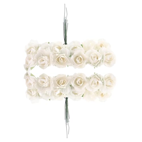 GLEAVI 144pcs Small Paper Rose Flowers for DIY Crafts Wedding Decor Artificial Miniature Roses White Bendable Stems Paper Material for Scrapbooking Party and Centerpiece Decoration