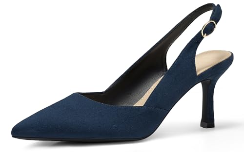 GotSoft Women's Slingback Kitten Heels Closed Pointed Toe Pumps Wedding Party Dress Shoes, Suede Navy, Size 8