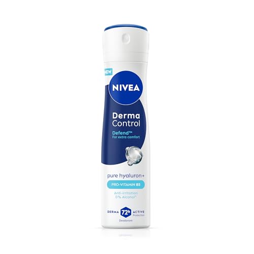 Image of NIVEA Derma Control Defend Deodorant Spray | 0% Alcohol Deodorant | With Pure Hyaluron & Pro Vitamin B5 | Long Lasting with 72h Active Protection | For Underarm Care| Deodorant Spray for Women 150 ml