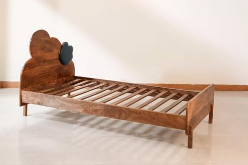 Image of Perk Bed Single Seater Kids Bed |Mickey Mouse Head Solid Wood Kids Bed |Mango Wood, Honey |Mattress Size: 36 x 72 Inches |Single Seater Platform Bed | Assembly- DIY