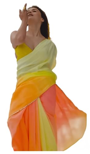 Sidhidata Women's Printed Pure Georgette Saree With Unstitched Blouse Piece (Rocky Aur Rani Ki Prem Kahani Saree)