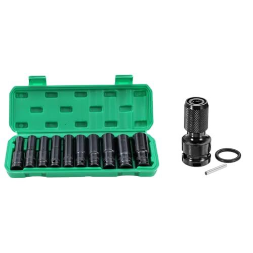 Image of STARQ 10pcs Impact Socket Set 10-24MM with 1 /2 inch Drive to 1 /4 inch Hex Adapter Converter, Long Deep Sockets + Quick Release Chuck for Drill & Ratchet