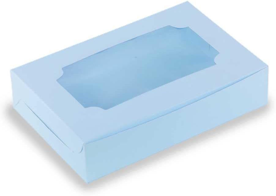 Chic a ChocBrownie Box for 6. Pastel Blue. (Pack of 8) (9x6x2 inch). 2 Donuts, Bark Chocolate