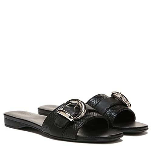 Naturalizer Womens Santiago Fashion Slip On Slide Flat Sandal with Buckle,Black,10M