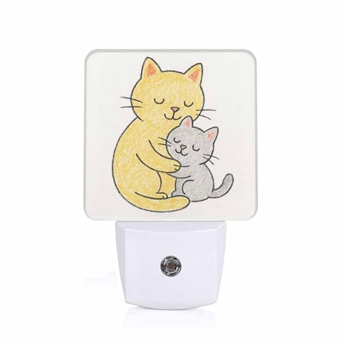 Image of LED Night Light,Hugging Relaxing Cat LED Night Light Plug into Wall with Dusk to Dawn Light Sensor White Energy Efficient Nightlight for Bedroom Bathroom Hallway Living Room Kitchen