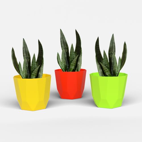 Image of YUCCABE ITALIA SHERA Hexa Plastic Planter Pot for Plants | Decorative Flower Pot | UV Protected Lightweight Indoor Outdoor Gamla for Home Decor, Balcony, Garden & Living Room
