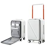 MILADA Wide Handle Carry On Luggage with Front Pocket Hardshell 20 Inch Front Opening Luggage with Spinner Wheels TSA Lock Aluminium Suitcase Airline Approved Carry-On Travel Luggage, White