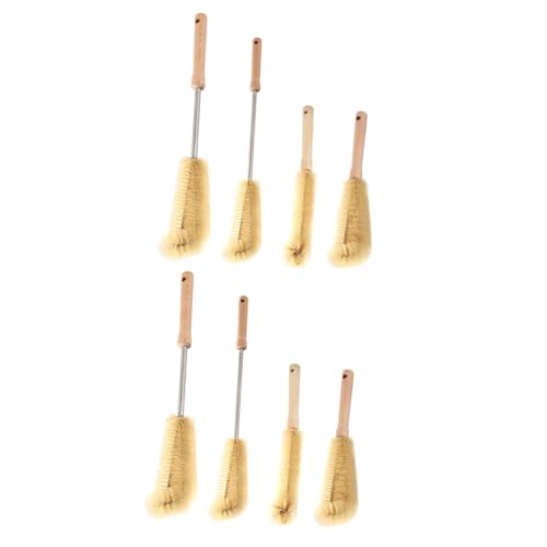 HOMOCONO 2 Sets 4pcs Bottle Brush Set Baby Bottle Cleaning Brush Kit for Feeding Wood Material Long Handle Easy to Clean