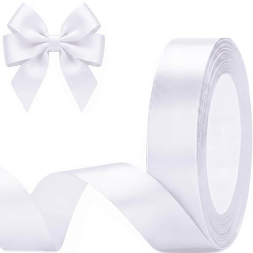 20mm Wide White Ribbon Yiduohua 22M Ribbons for Gift Wrapping Gift Wrap Ribbons for Crafting Halloween & Christmas Wedding & Valentines Day Decoration
