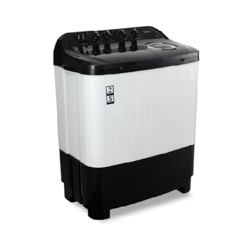 Image of Midea 8kg Semi Automatic Top Load Washing Machine, Dual Wave Pulsator, 1350 RPM High-Speed Spin, Air Dry Spin Lid, Collar Scrubber, Top Load Washer (MWMSA080PDX (KW), Black-White)