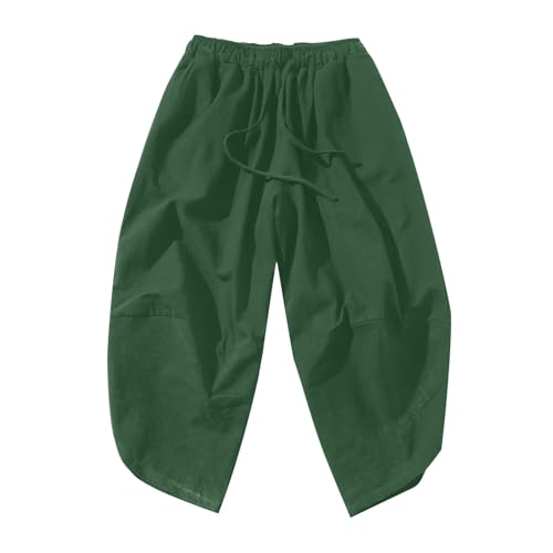 Men's Linen Pants Plus Size Fashion Solid Color Loose Comfy Wide Leg Capri Sweatpant Summer Beach Casual Trouser4