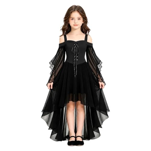 Halloween Witch Dress Girls Off the Shoulder Mesh Gothic Halloween Costume - image 1