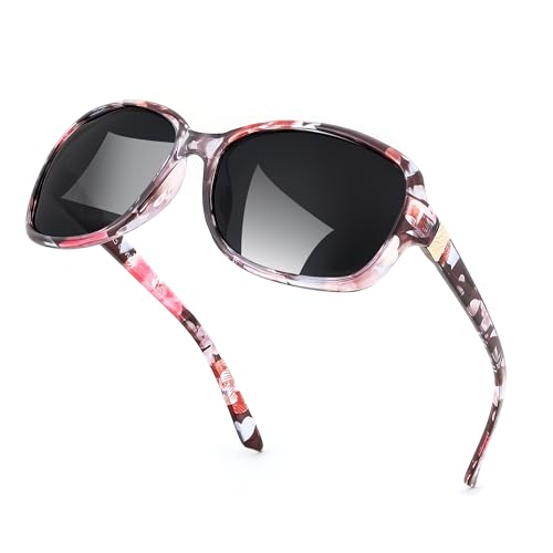 FEISEDY Polarized Sunglasses for Women Classic Vintage Square Wraparound UV400 Protection Shade B0309 Floral/Grey