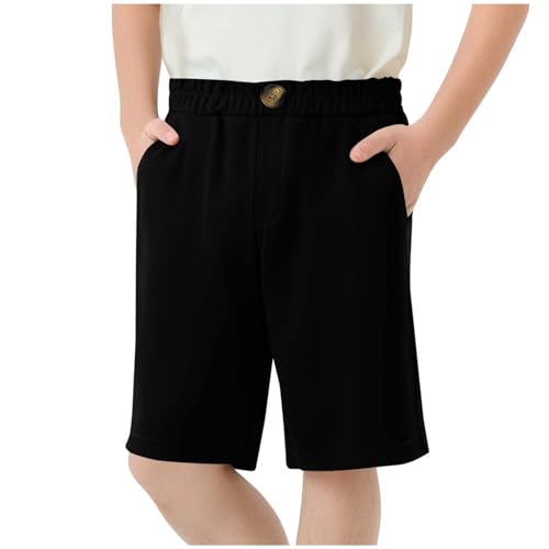 Girls Bermuda Shorts Knee Length Wide Leg Linen Long Shorts Summer Casual Solid Elastic Waist Short Pants with Pocket