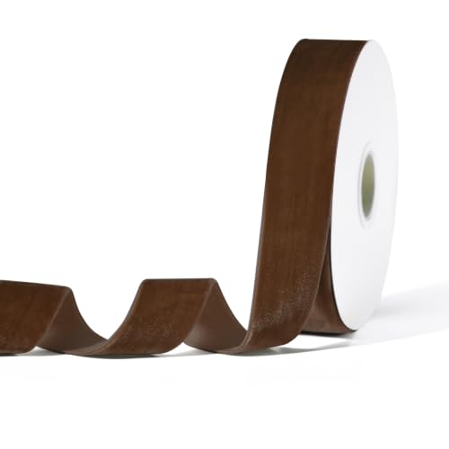 Coffee Velvet Ribbon for Gift Wrapping, Trimming Ribbon for Christmas DIY Craft Wedding Floral Holiday Valentine's Day Decoration Choker Hair Bow Hat Wreath Making, 1" x 10 Yards