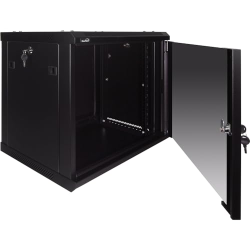 Image of NavePoint 9U Server Rack Enclosure - 17.7 inch Deep, Wall Mount Network Cabinet with Locking Glass Door for 19 inch IT Equipment, Network Rack with 2 Fans, Removable Side Panels, Black