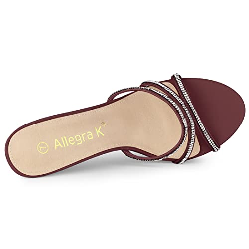 Allegra K Allegra K Women's Open Toe Rhinestone Strappy Stiletto Heels Sandals Burgundy Slip On Mules - 7 M US