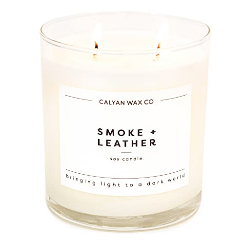 Calyan Wax Scented Candle Smoke & Leather Candle For The Home Scented With Spiced Leather, Soy Wax Aromatherapy Candle In Glass Jar With 37 Hour Burn Time, Non Toxic Scented Candles Gifts #TOP26