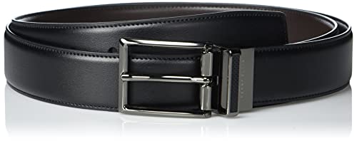 Perry Ellis Men's Reversible Leather Belt with Stitch and Carbon Fiber Keeper