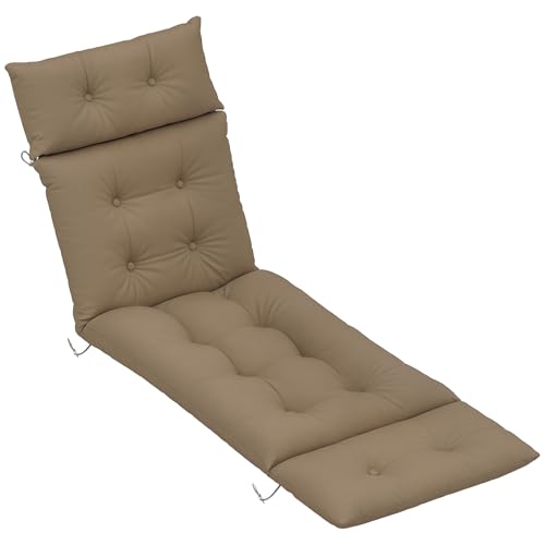 Outsunny Sun Lounger Cushions Only, 190x56x10cm Garden Lounge Chair Cushions, UPF20+ 220gsm Fabric, Thick Sunbed Replacement Pads with 6 Ties, Khaki