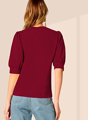 Image of Dream Beauty Fashion Women's Puff Sleeve Round High Neck Top Balloon Bishop Sleeve Elegant Casual Tee (23 inch Inches)- (Top Sofia P)