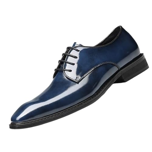 Mens Patent Leather Oxfords Dress Shoes, Round Toe Lace-up Fashion Classic Pointed Toe Comfortable Loafers Wedding Prom Formal Dress Casual Shoes for Men