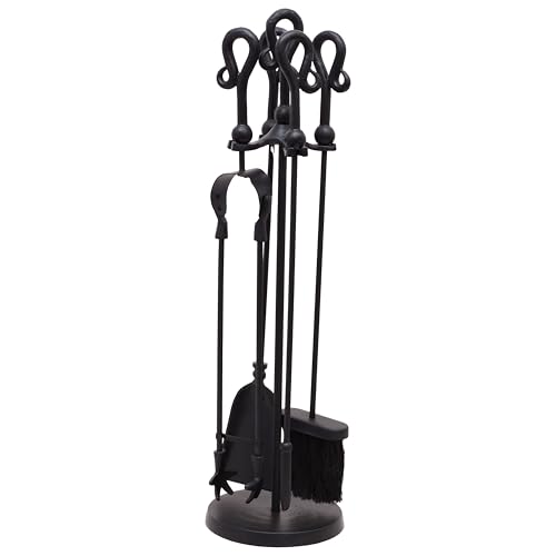 Hill Interiors Fireplace Companion Set Black Crook Top Black Tongs Poker Shovel Accessories