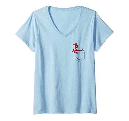 Mujer Disney Mulan Mushu Left Chest Pocket Camiseta Cuello V