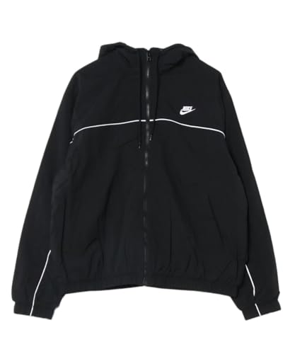 ナイキ NIKE HJ2013-010 ブラック/ホワイト/ホワイト ナイロンジャケット フーデッドジャケット 軽量 アウター ウィンドブレーカー 春 秋 冬 ランニング トレーニング ジム フィットネス 通気性 メッシュ裏地 カジュアル ストリート アウトドア 長袖 メンズ 正規品 Lサイズ