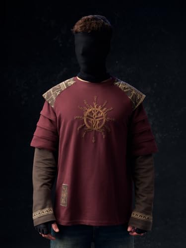 Image of The Souled Store Vikings: Longship Men and Boys Short Sleeve Rpund Neck Brown Embroidered Cotton Oversized Lightweight Breathable Drop Shoulder Streetwear T-Shirts