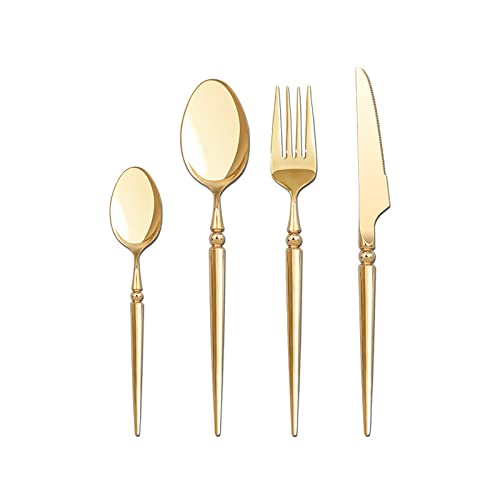 Juego De Cubiertos De 4 Uds., Vajilla De Acero Inoxidable 18/10, Utensilios De Cocina, Mango Redondo, Tenedor, Cuchara, Juego De Cuchillos,Oro