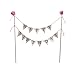 Soccerene Happy Birthday Cake Bunting Topper Cake Topper Garland, Handmade Pennant Flags with Wood Pole Ivory Pink Roses