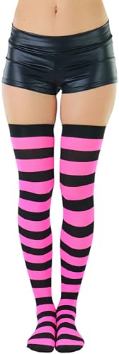 Image of ToBeInStyle Women's Vibrant Horizontal Wide Striped Thigh High Stockings