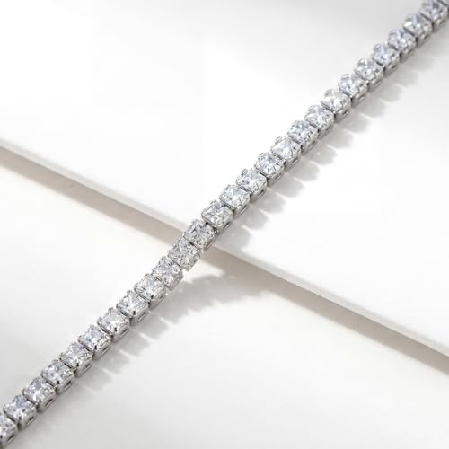 Princess Cut CZ Diamond Tennis Bracelet for Women Dainty Square Cubic Zirconia Silver Jewelry Gifts for Mom Graduation Mothers Day Gifts for Wife Daughter Sister