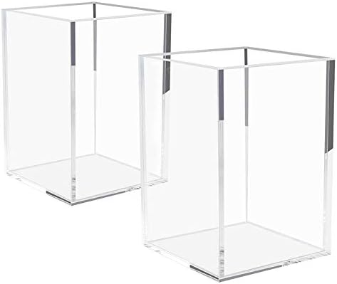 Rfvtgb Acrylic Pen Holder, 2-Pack Clear Pen Pot Makeup Brushes Pencil Organizer CupHolder Cup/Desktop Stationery Storage Organizer Candy Box for Desk Table, Office School Supplies, Home Bedroom