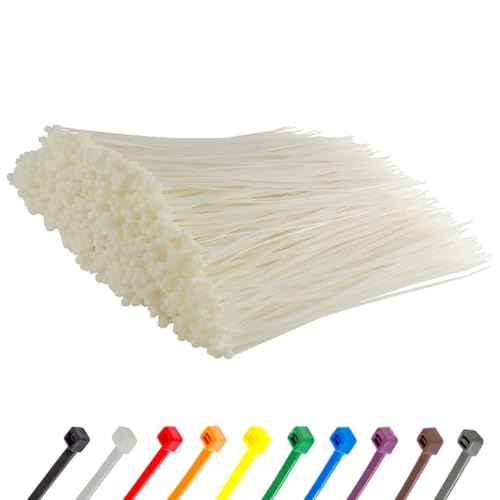 Image of GTSE 8 inch White /Clear Zip Ties, 1,000 Bulk Pack, 18lb Strength, UV Resistant Small Nylon Cable Ties, Self-Locking 8 Inch Tie Wraps
