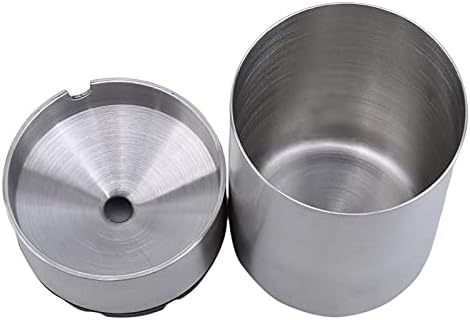 Stainless Steel Car Cigarette Ashtrays Fireproof Automatically Extinguished Unbreakable Ashtray for Car Home Office Outdoor Use Large Size (280gr-10oz) (Silver)