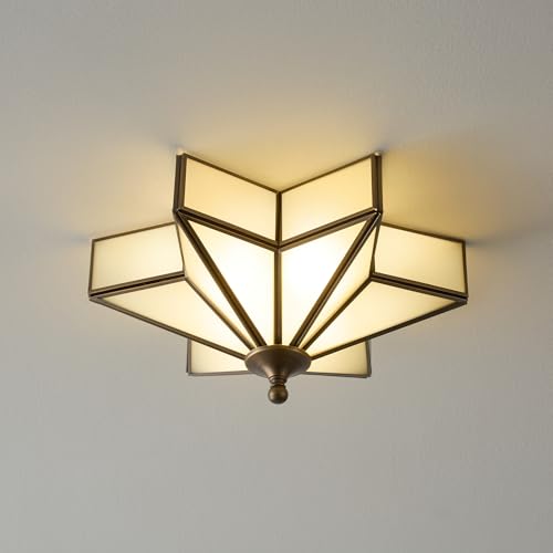 Image of Star Brass Ceiling Light - 12.2 In Small Black Milk Glass Flush Mount