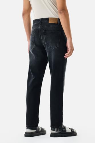 Image of SNITCH Men Casual Jeans | Relaxed Fit Straight Leg Washed Pattern & Drawstring Closure | 100% Cotton Denim Fabric for All Day Comfort & Everyday Wear