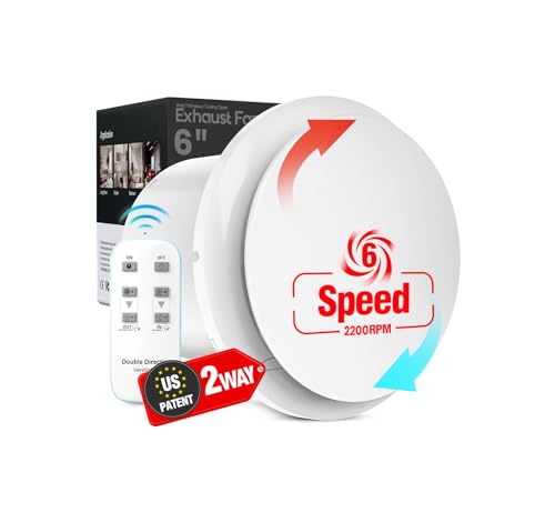 RUBBUL 6 inch Bathroom Exhaust Fan with Remote 2 Way 6 Speed Upgraded Powerful Low Noise Vent Fan 3000RPM DC Motor Energy Saving Household Ventilation Fans for Attic Basement Garage Washroom VP206A29