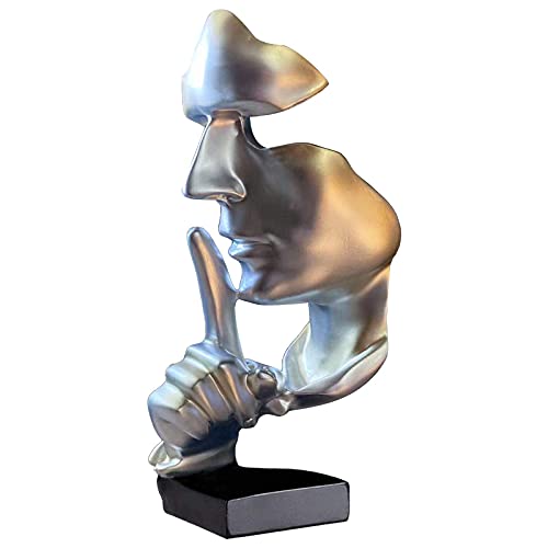 aboxoo Abstract Statues Silence is Gold Decorative Objects,Modern and Simple Resin Figurine,Desk Decoration for Office Home Piano Decor. (Silver)